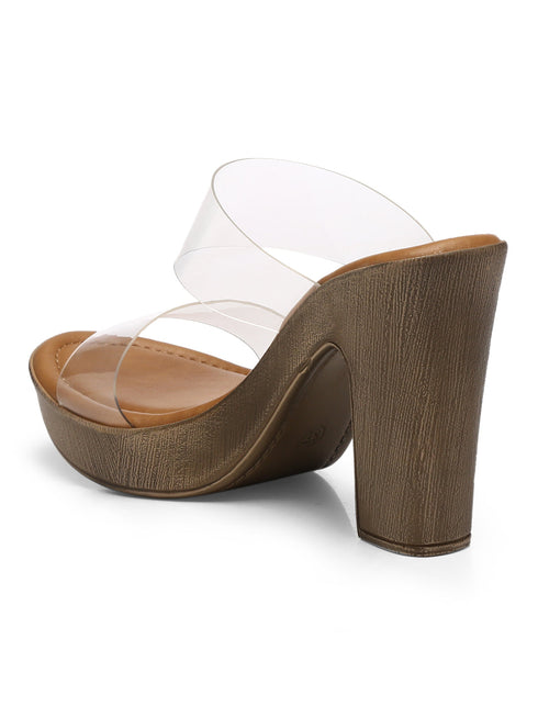 Gnist Beige High Heels Transparent Platforms Heels
